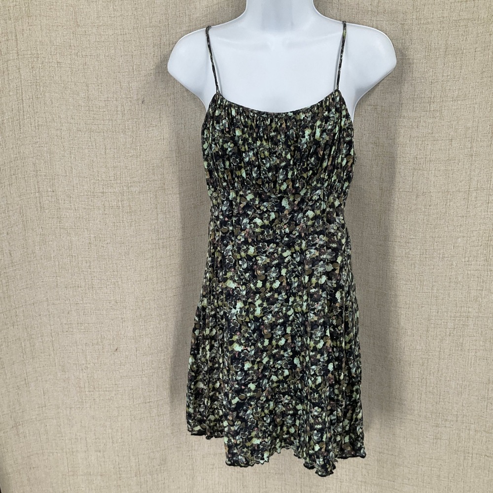 Free People Slip Dress Womens S Black Green Floral Boho Festival Mini